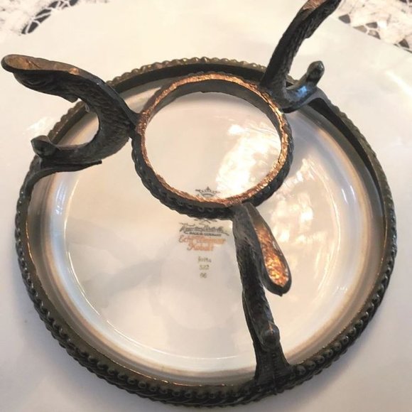 Vintage Jetta Cobalt Blue Gold Leaf Round Platter Bowl w/stand WEIMAR PORCELAIN - Picture 9 of 11